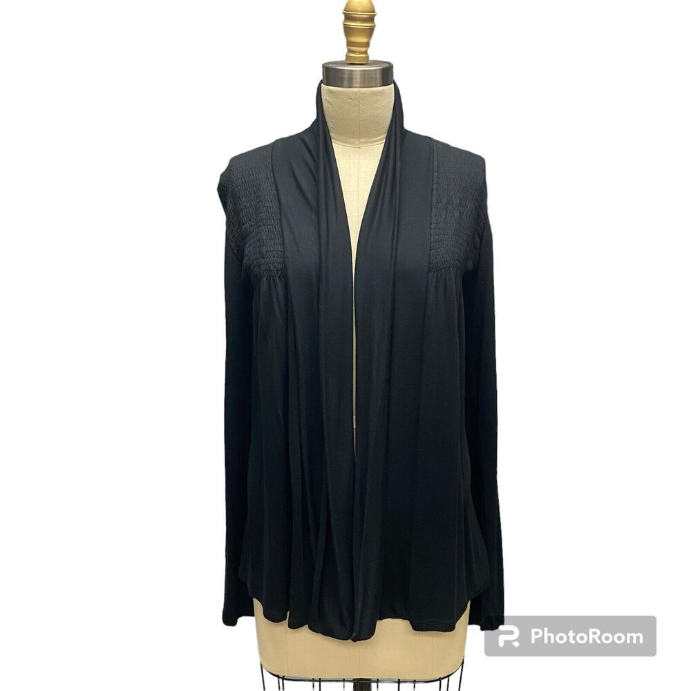 Romeo & Juliet Couture Draped Smocked Cardigan Top Womens Sz S Black